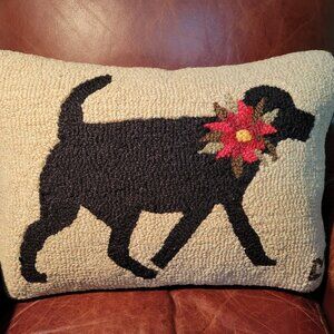 Chandler 4 corners holiday lab dog pillow Sundance Catalog- poinsettia flower